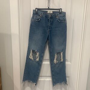 Free People Distressed Ankle Jeans in Blue